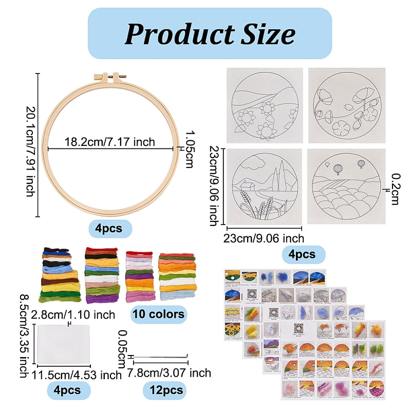 Flower Hanging Painting Needle Felting Kit for Beginners DIY Wool Felt Material Set with Instructions Mixed Color 230x230x2mm