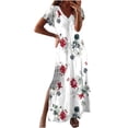 thumbnail image 2 of SMihono Robes Bohèmes d'Été pour Femmes Grande Taille à Col en V Mode Décontractée Style de Déplacement Chandail à Manches Courtes Imprimé Robe Ajustée, 2 of 8