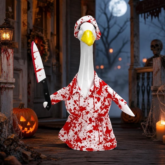 Halloween Nurse Goose Outfit for 23 Inch Lawn Goose Statue, Spooky Porch Goose Costume, Fabric Dress for Yard, Lawn, Garden and Patio Decor