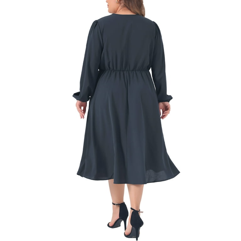 Agnes Orinda Plus Size V-Neck Sweater Dress - Ribbed Knit Long Sleeve A-Line With Pockets
