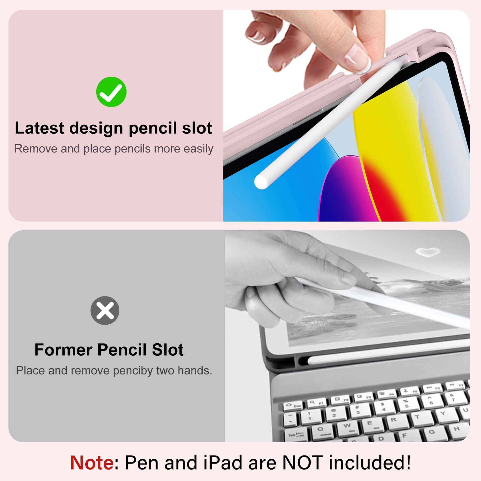 Kenke Case iPad (A16) 11th Generation 11 inch 2025,for iPad 10th Generation 10.9 Inch 2022 with Keyboard - 7 Colors Backlit Wireless Detachable, with Pencil Holder Keyboard Case,(Pink )