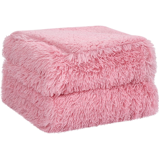 Lujoso Lanudo Piel Sintética Manta Suave Caliente Sherpa Inverso para Sofá Diván Cama Rosado 230 x 230 cm Unique Bargains Manta
