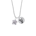 thumbnail image 2 of Delight Jewelry Silvertone Purple Plumeria Flower Silvertone Script Initial Disc - Y - Charm Necklace, 20"+3", 2 of 4
