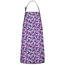 Purple Butterfly Pattern Apron-Garden Aprons for Women with Pockets-Cotton Linen Waterproof Kitchen Cooking Gardening Aprons Adjustable for Kitchen,Cooking,BBQ and Salon 33x27 Inch