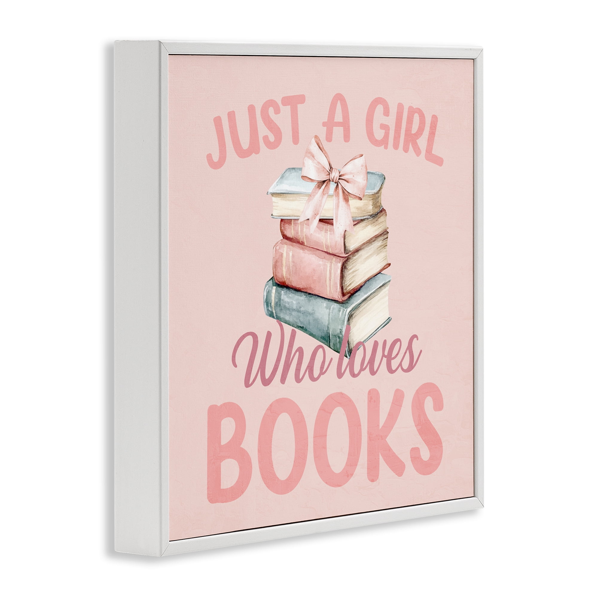 Reader Girl Who Loves Books White Framed Giclee Art, design by Kim Allen