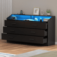 thumbnail image 4 of 6-Drawer Dresser with Power Outlet, Chest of Drawers with LED Light, Modern Dresser with Open Storage Cubby, Double Wide Organizer for Bedroom, Living Room, Entryway, Hallway, Black, 4 of 9