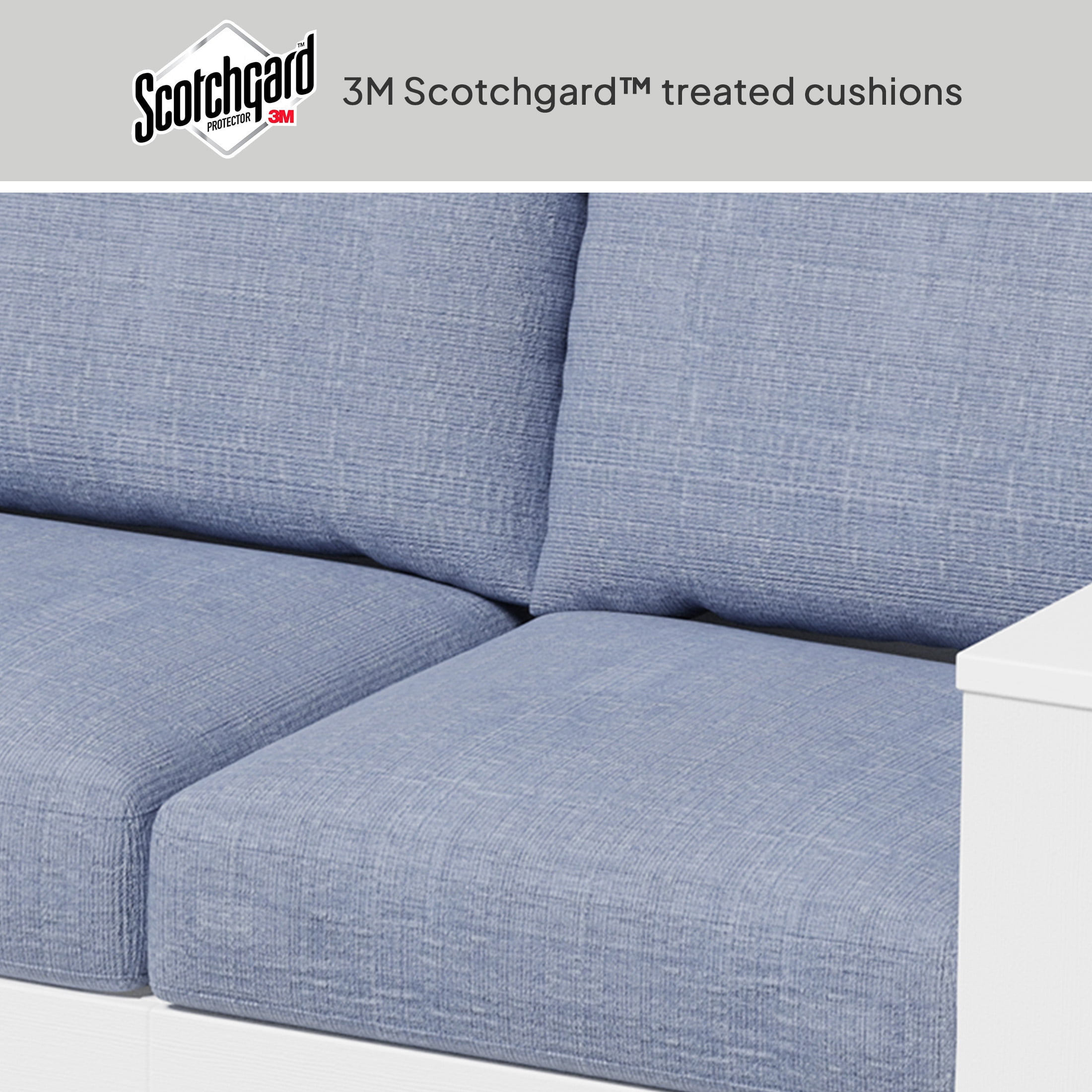 Better Homes & Gardens Ezra Outdoor HDPE Sofa, White with Blue Cushions