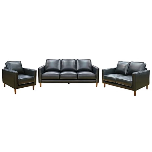 Sunset Trading Prelude 3-Piece Top-Grain Leather Living Room Set in Black