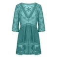 thumbnail image 4 of Wycnly Formal Dresses for Women Beach Holiday Loose Lace Patchwork Cover Ups Mini Dresses Elbow-Length V-Neck Solid 2024 Summer Short Dress Green Free Size, 4 of 5
