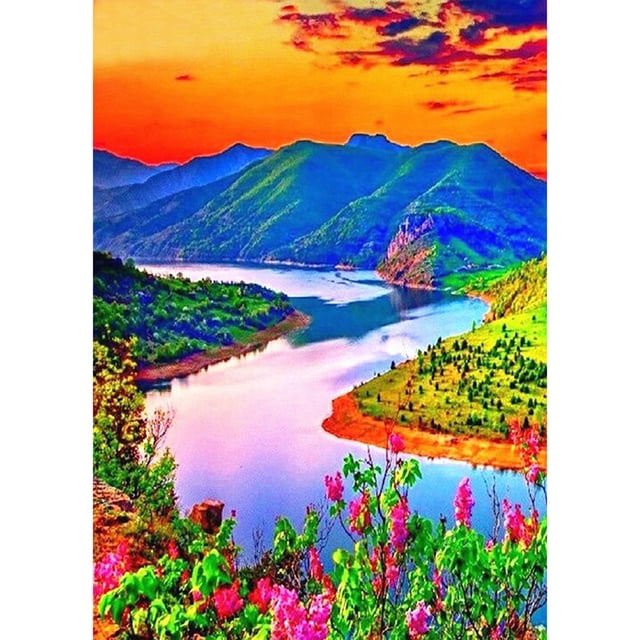 Diamond Painting (DE1772) Kits Montaña y Río Cuadrado Artesanal 50x70cm Púrpura Hugtrwg Para estrenar