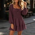 thumbnail image 4 of Enjoytime Mini Dresses for Women Puff Long Sleeve Square Neck Ruffle Dress A Line Flowy Casual Party Dresses, 4 of 6