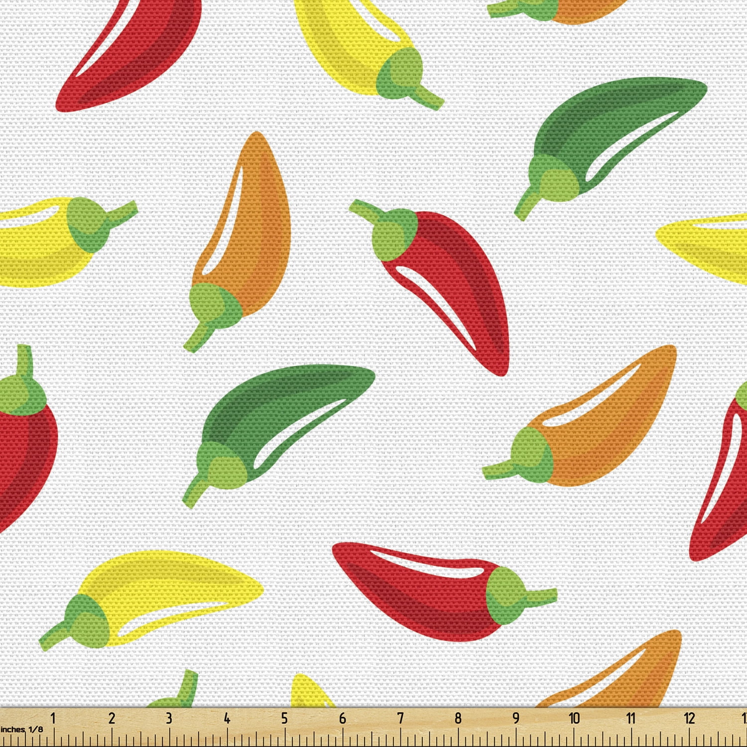 Peppers Fabric by the Yard, Chili Pepper Pattern with Colorful Digital