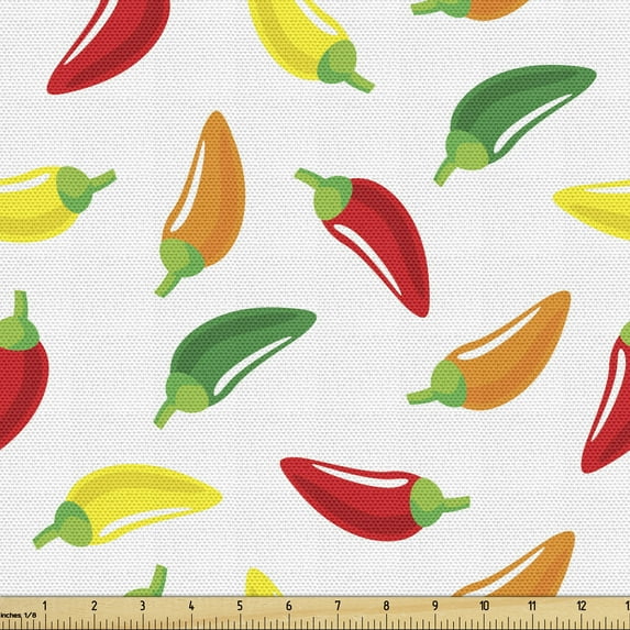 Peppers Fabric by the Yard, Chili Pepper Pattern with Colorful Digital Vegetable Art Design Composition Vegan, Decorative Upholstery Fabric for Sofas Home Accents, 10 Yards, Multicolor by Ambesonne