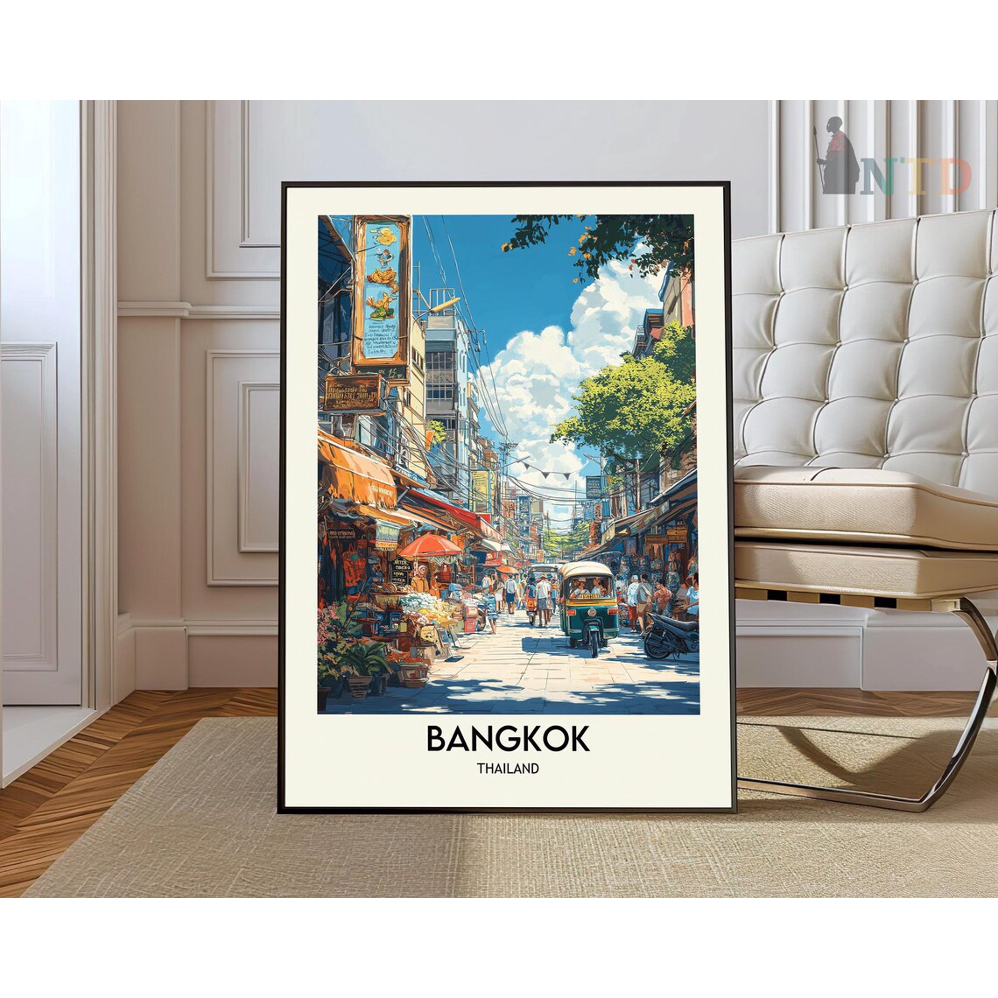 Bangkok Thailand Travel Poster, City Skyline And Urban Map Decor