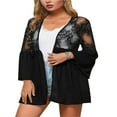 thumbnail image 2 of Women Lace Open Front Cardigan Casual Long Sleeve Crochet Sheer Mesh Ruffle Summer Cover Up Blouse Top, 2 of 6