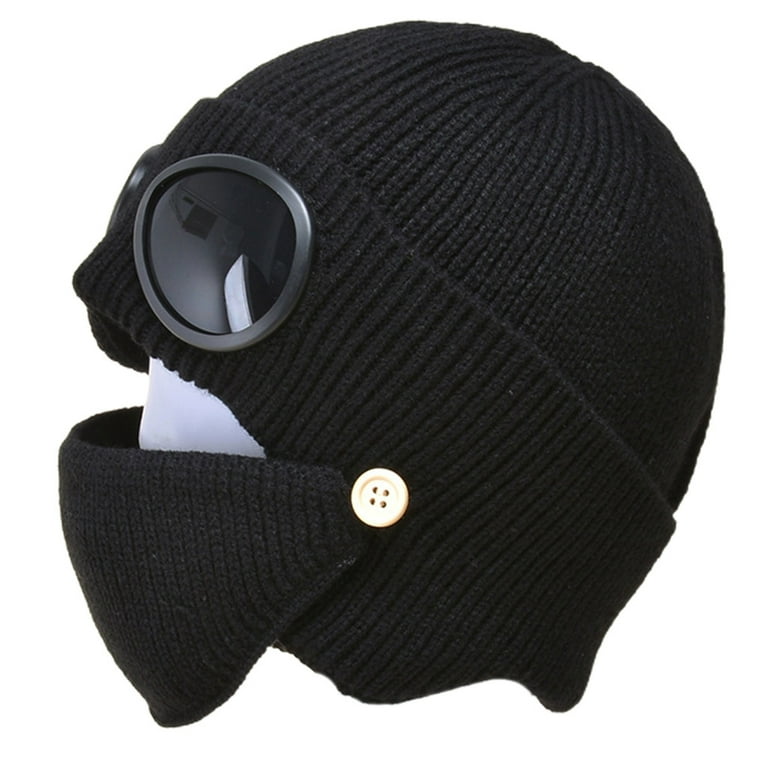 Sardfxul Women Men Winter Cuffed Goggles Beanie Hat with Dustproof