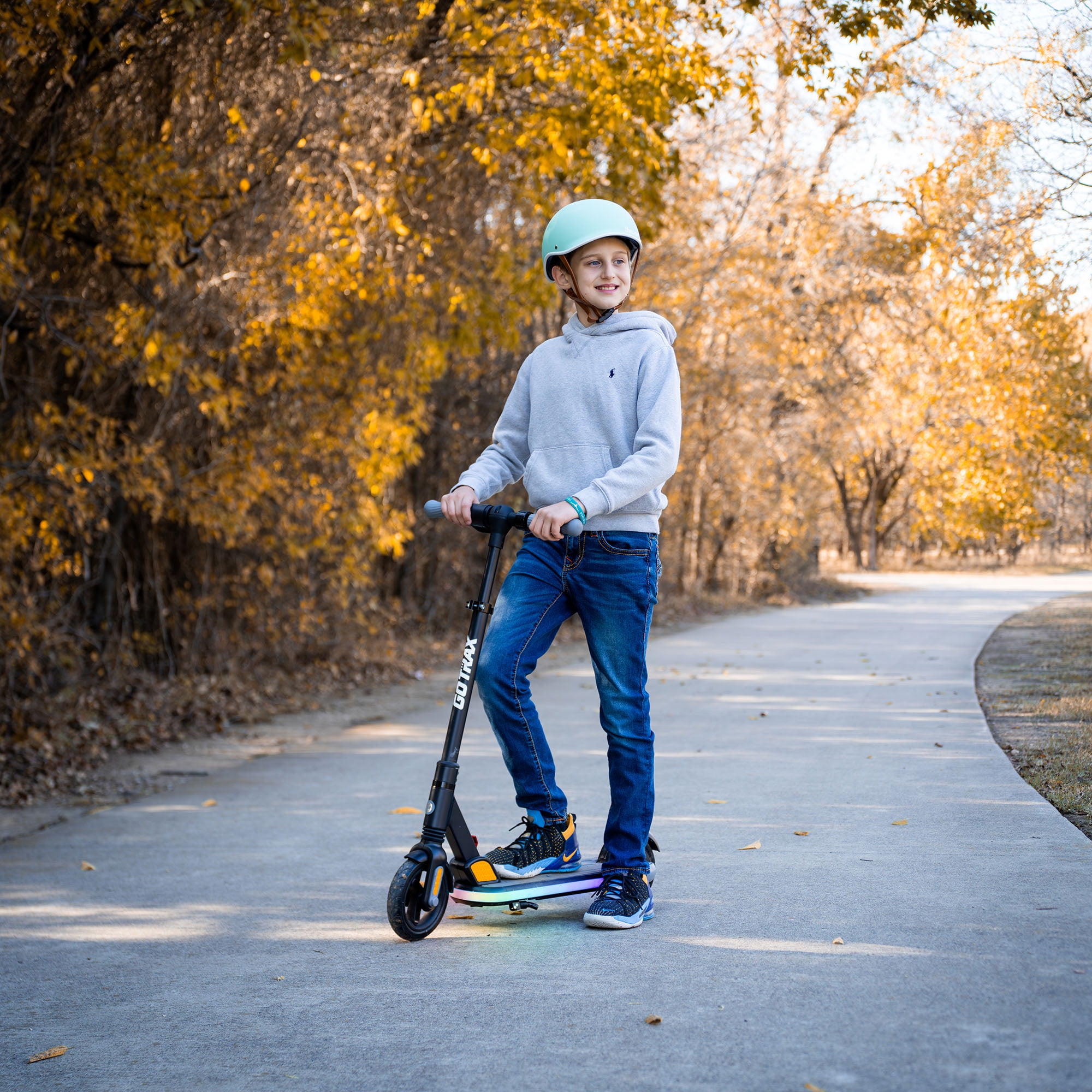 GOTRAX XR Glow Kids Electric Scooter, 10 MPH, 11 Miles Long Range, LED Light-Up Deck, Foldable, Ages 6+