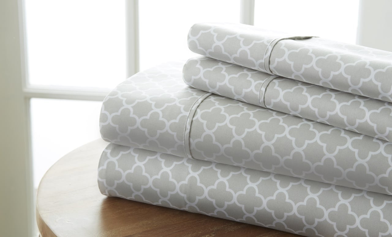 image: Home Collection Merit Linens 4-piece Premium Quatrefoil Pattern Bed Sheet Set
