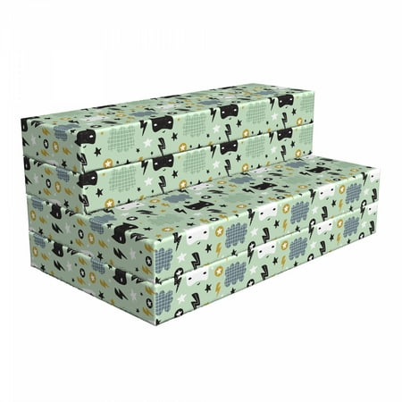

Cartoon Foldable Mattress Super Hero Stars Clouds 78.7 x 47.2 Mint Green Pale Coffee by Ambesonne