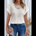 thumbnail image 4 of Suéter de Verano para Mujer, Cuello Redondo, Informal, Tejido A Crochet, Camiseta de Corta con Encaje y Costuras Huecas. XL, 4 of 5