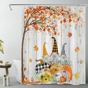 HVEST Fall Gnome Shower Curtain for Bathroom Thanksgiving Harvest Pumpkin Sunflower and Autumn Maple Leaf Bathroom Shower Curtains with Hooks, Farmhouse Vintage Bathroom Curtains Shower Set 60x72 inch