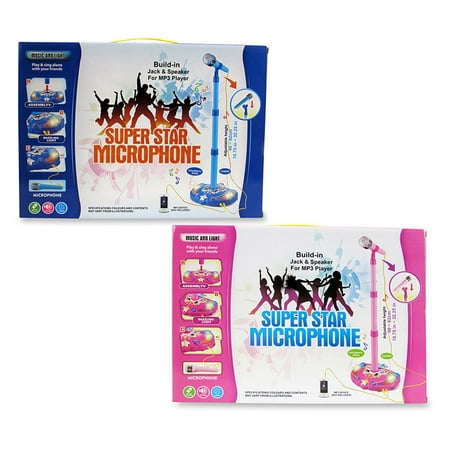 Mozlly Pink and Blue Children Karaoke Mic Set With Stand Music