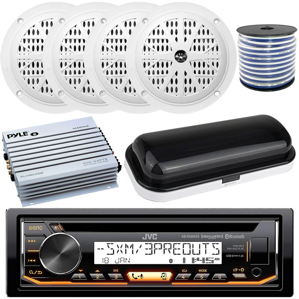 Marine Boat Yacht CD Bluetooth UBS AUX Stereo Receiver, 4 x Pyle 5.25'' 100W 2Way FullRange