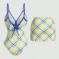 thumbnail image 4 of Womens One-Piece Swimsuit with Cover up Skirt Retro Plaid Bathing Suit Summer Beach Swimwear Sets (M, Yellow), 4 of 7