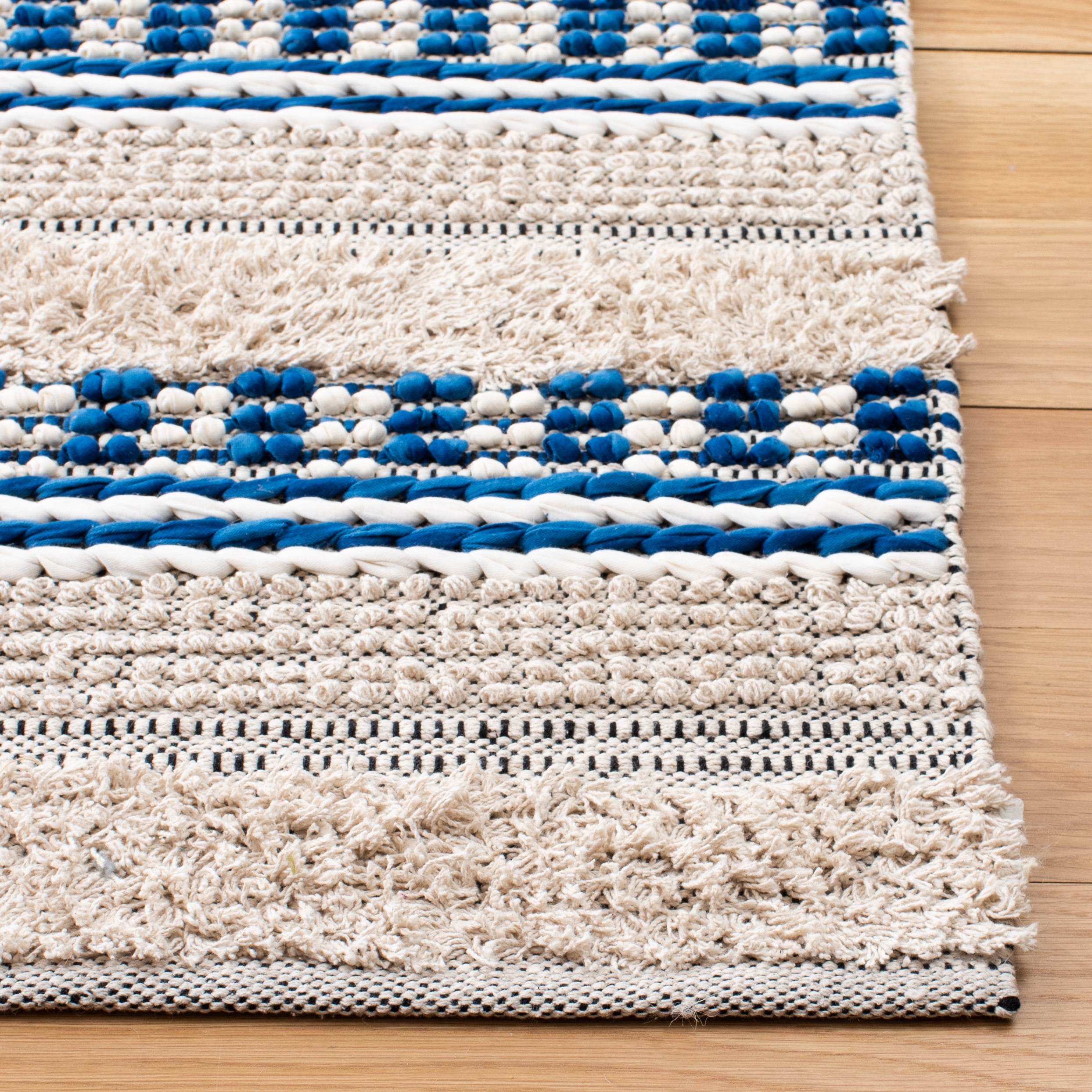 SAFAVIEH Natura Ermintrude Striped Cotton Area Rug, Beige/Navy, 5' x 8'