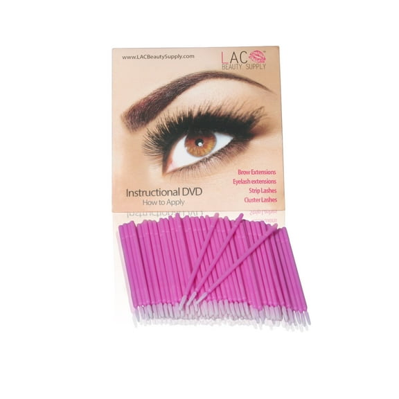 Lashes and Cosmetics Eyelash Extensions Disposable Micro Brushes 100 Pack With How To Apply Eyelash and EyeBrow Extension DVD