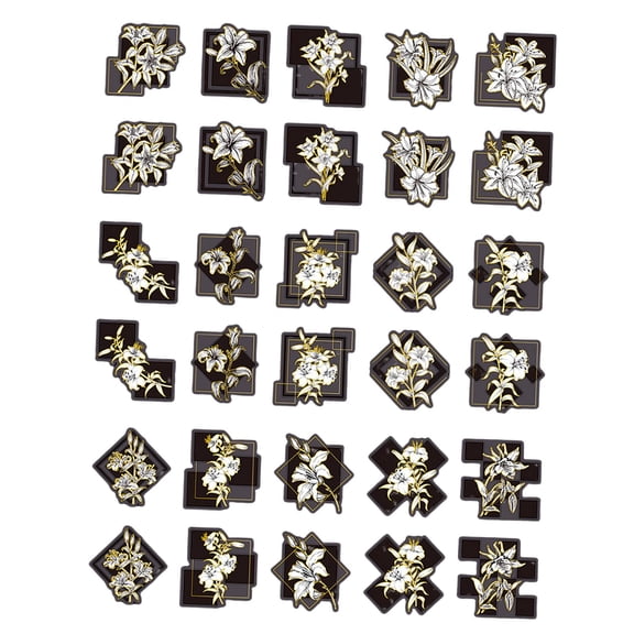 30Pcs Flower Sticker Hand Account Decorative, Vintage Style Waterproof Tape Diary Crafts Handbook Planters Sticker for Birthday, Box, Party Bag Lily