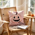 thumbnail image 2 of Pink Halloween Pumpkin Pillow Covers, 18''x18'' Boo Ghost Decor | Fabric Pink Halloween Pillow Covers with Pumpkin Ghost Design, Sofa Bedroom Fall Decor, 2 of 6