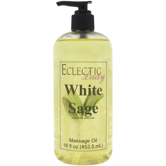 White Sage Massage Oil by Eclectic Lady, 16 oz, Sweet Almond Oil and Jojoba Oil