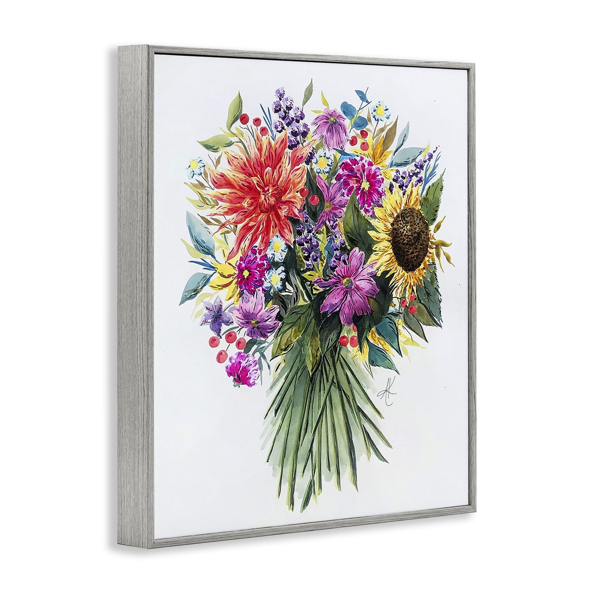 Stupell Industries Bright Wildflower Bouquet Botanical & Floral Painting Gray Framed Art Print Wall Art, 16 x 20