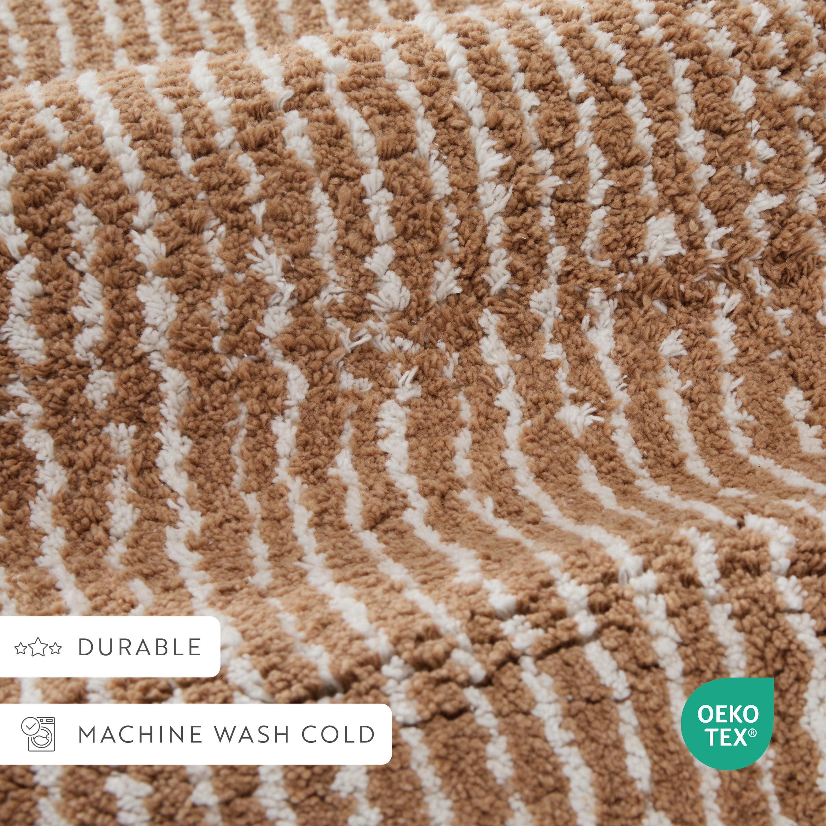 100% Cotton Pinstripe Patterned Bath Mat by Comfort Canopy, Mocha, 24" x 17"