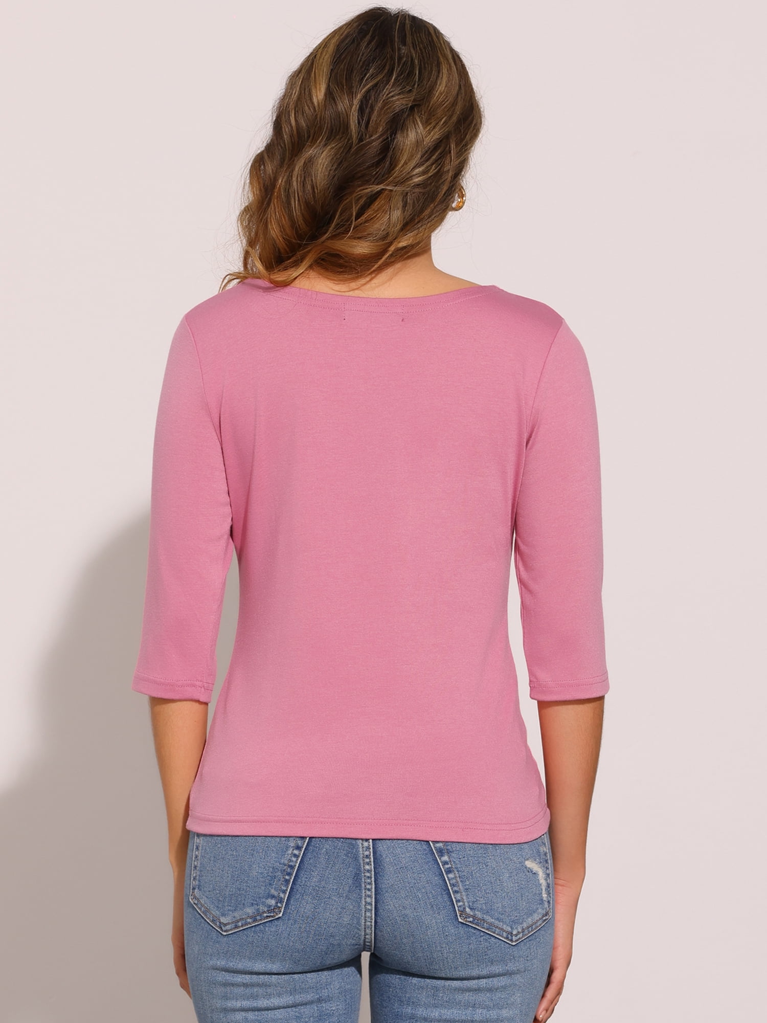 DARING DIVA Women's Elbow Sleeves Boat Neck Slim Fit Classic Tee XS Dark Pink
