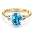 thumbnail image 3 of Gem Stone King 18K Yellow Gold Plated Silver Swiss Blue Topaz and White Topaz Engagement Ring for Women | 2.91 Cttw | Oval 9X7MM | Gemstone November Birthstone | Size 6, 3 of 6