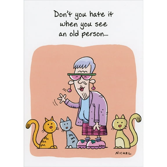 Oatmeal Studios Elderly Woman with Three Cats: See an Old Person Funny / Humorous Feminine Birthday Card for Her