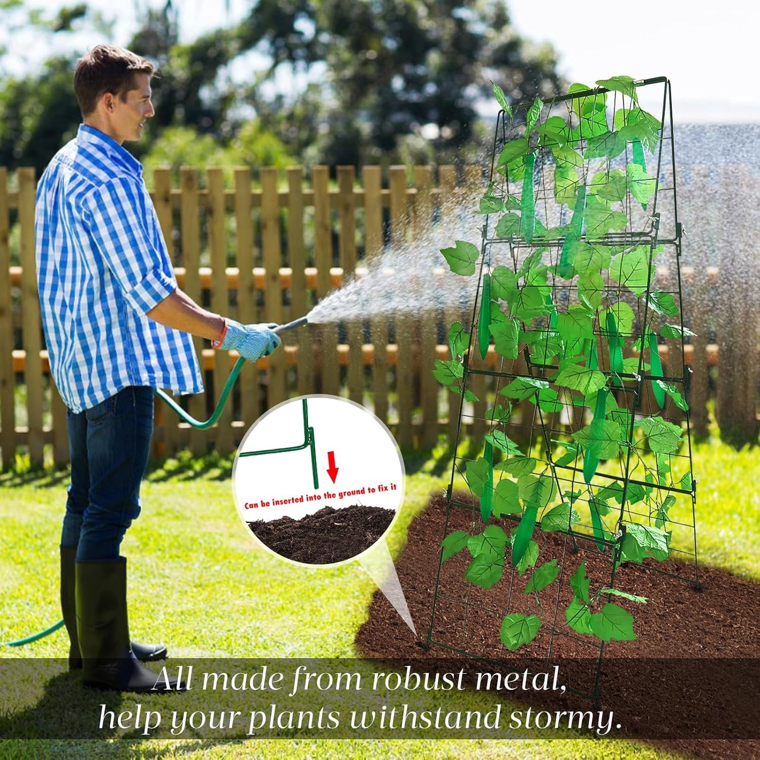 Thickened Cucumber Trellis for Raised Garden Bed,48"x16" Foldable Frame Metal Vegetable Trellis for Climbing Plants Outdoor Plant Support for Grape Tomato Peas, Fruit, Vine,Bean(Green) (1)