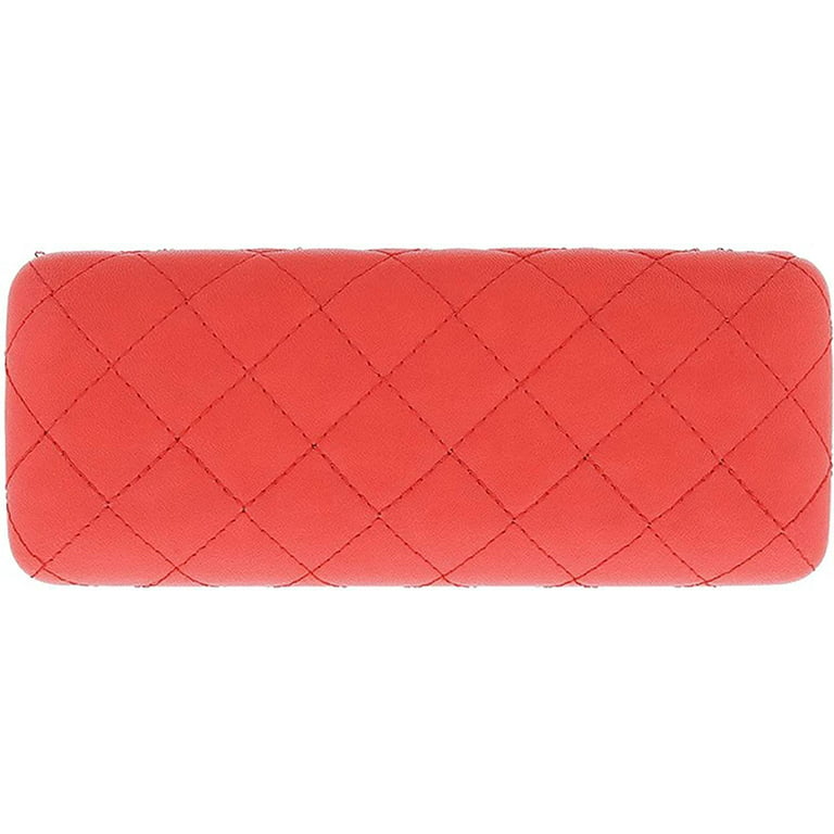 Hard Bodied Glasses Case in Padded Faux Leather with Quilted Stitching,  Fits Medium to Large Frames, Red Orange 