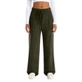 thumbnail image 2 of zaveiop Womens Ribbed Wide Leg Lounge Pants with Pockets Casual Relaxed Comfy Loose Soft Knit Pajama Pants with Drawstring (Army Green, S), 2 of 8
