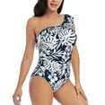 thumbnail image 3 of Cauagu Hawaiian Style Print Women's Sexy One Piece Swimsuits One Shoulder Ruffle Tummy Control Bathing Suit Slimming Swimwear-Large, 3 of 6