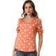 thumbnail image 1 of Allegra K Blusa Cuello V Estampado De Lunares Botón Abajo Camisa De Manga Abullonada Para Mujeres Naranja S, 1 of 6