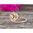 thumbnail image 3 of 2.55 Carat 7mm Cushion Cut Champagne Diamond Moissanite Wedding Set Bridal Engagement Ring On 10k Rose Gold Vintage Art Deco Antique Flower Halo Design, 3 of 6