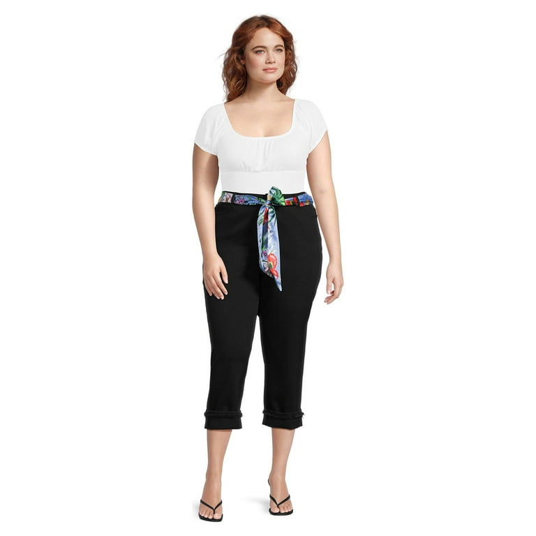 Alivia Ford Women's Plus Size Roll Cuff Denim Capri Jeans with