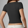 thumbnail image 5 of Women's T-Shirts Stylish Sexy Short Sleeve Button Up Crop Top Double Lined Slim Fit for Going Out and Casual Wear, 5 of 7