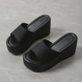 thumbnail image 4 of Slippers for Women,Platform Slippers Casual Comfortable Soft Fabric Slide Sandals With Thick Sole For Beach Walking Indoor Outdoor,Womens Slippers,Black,8.5, 4 of 6