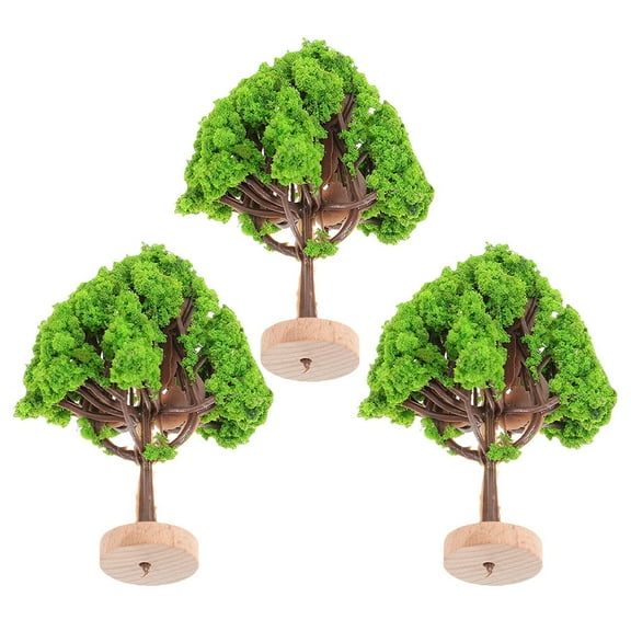 KONTONTY Realistic Miniature Model Trees for Decor with Plastic and Wood Base Green Color 3 Pieces