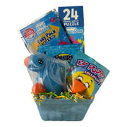 Baby Shark Easter Basket for Boys Prefilled and Premade with Peeps Candy, Puzzle, and Toys (Shark Popper)