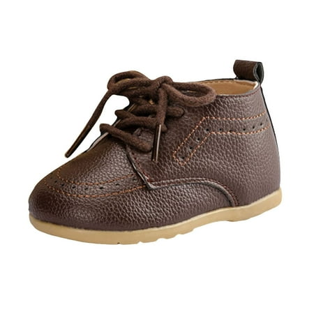 Zshosam Baby Boy Oxford Shoes PU Leather Loafers Rubber and Soft Sole Wedding Dress Shoes Toddler Girl Baby Walking Shoes(Brown 12-18 Months)